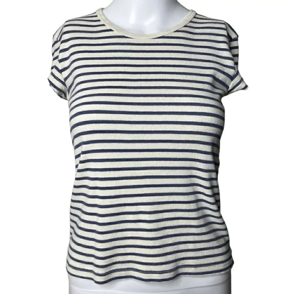 Brandy Melville Striped Short Sleeve Shirt Blue & White Size Small